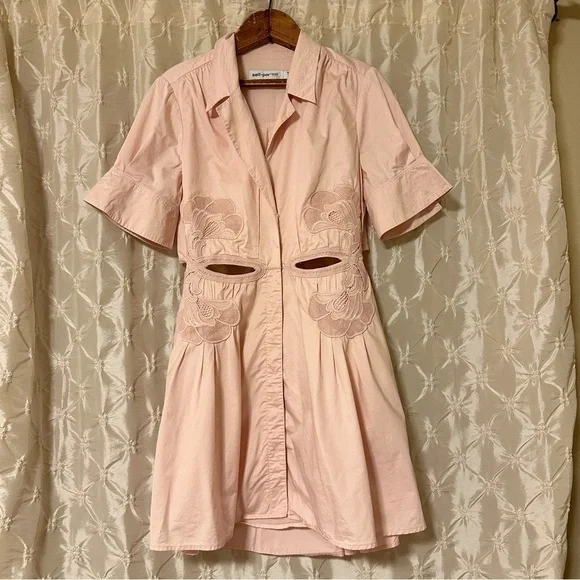 Self Portrait Pink Cutout Mini Lace Applique Trim Collared Mini Dress Mod - Picture 2 of 16